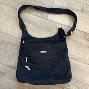 Baggallini Crossbody Purse Black Nylon Zip Pockets Bag Organizer Adjustable